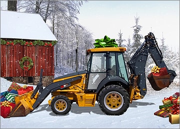 Backhoe Presents Christmas Card