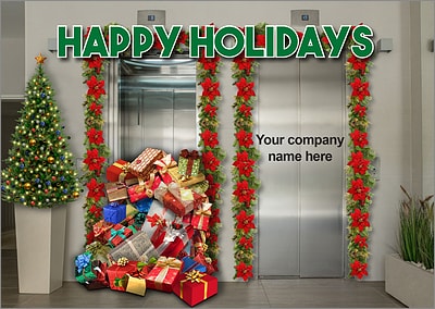 Elevator Presents Christmas Card (Glossy White)