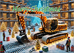Excavator Christmas Card Floodlit
