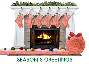 Insulation Fireplace Christmas Card