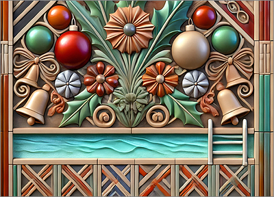 Swimming Pool Christmas Card gleeful (Glossy White) 