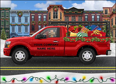 Red Pickup Christmas Card (Glossy White)