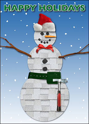 Snowman Roofing Christmas Card (Glossy White)